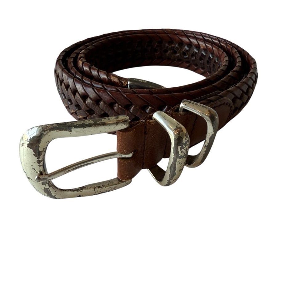 Fossil Braided Leather Belt with Silver Buckle Genuine Leather Vintage VGUC